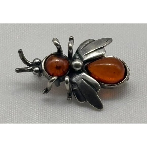 Vintage Sterling Silver .925 and Amber Bee Pin or Brooch, Marked "925" Unsigned~ - Picture 7 of 13